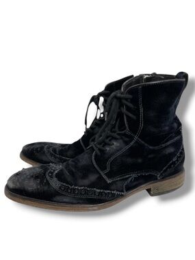 John Varvatos Black Velvet Wingtip Combat Boots Men’s Size 7 Handmade Italy